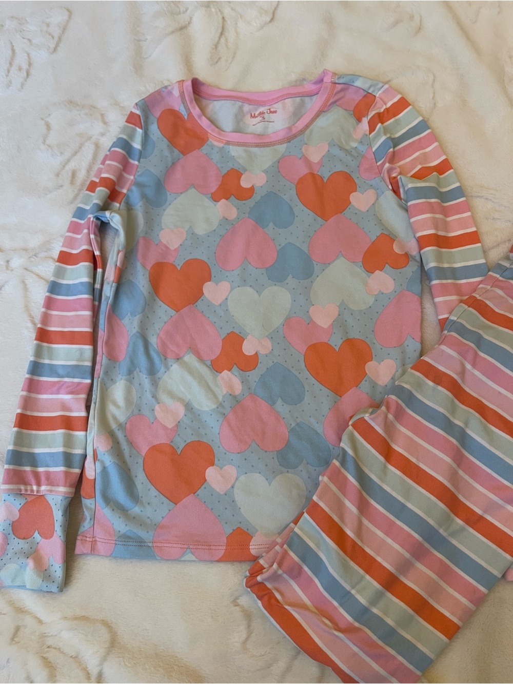 Matilda Jane Coral, Pink & Blue Heart-Print Pajama Set Size 10